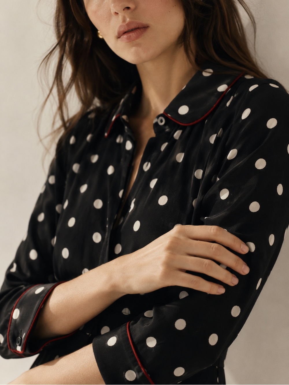 ZARA Woman Premium Collection Polka Dot Maxi Dress Black White Red Trim Size S - Picture 2 of 13